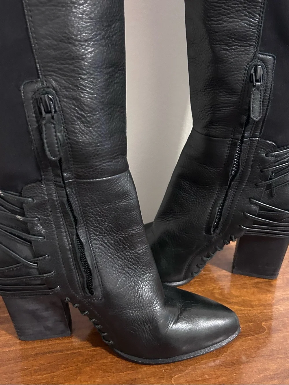 Dolce Vita Black Over-the-Knee Leather & Stretch Block Heel Boots Size 8
